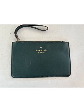 Kate Spade New York Green Leather Wristlet Wallet with Zip Closure
